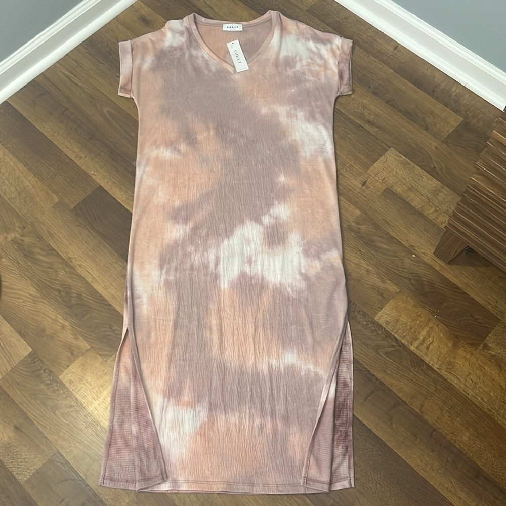 Pink Tie Dye V-Neck Maxi Dress NWT Size Small Made in USA
